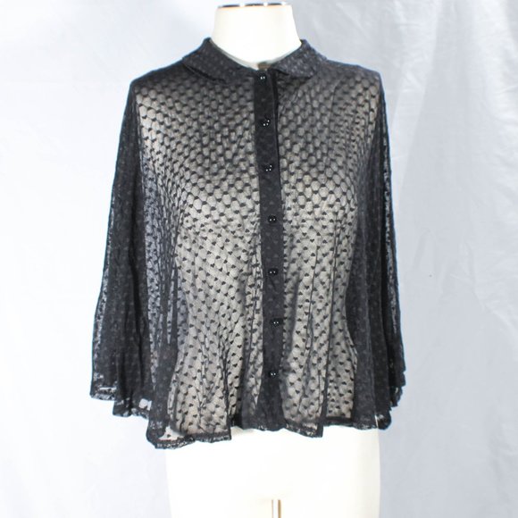 Mesh Poncho with Heart Patterned Detailing Sheer Gothic Pretty Retro Aesthetic - Picture 2 of 8